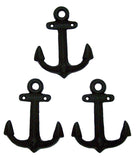 Wowser Nautical Cast Iron Ship Anchor Wall Hooks, 6 Inches, Set of 3 (Black)