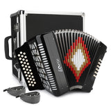 Horse 31 Key Accordion,12 Bass 3-Row F/B/E Diatonic Accordions Instruments for Adults with Thicked Suitcase and Straps, 31 Keys