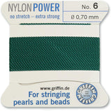 Griffin Bead Cord Nylon Medium Green #6 - Griffin NylonPower with Stainless Steel Needle Attached - for Knotting Pearls, Gemston