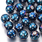 Elecrelive 20Pcs Blue Plated Star Pattern Glass Beads 10mm Christmas Holiday Round Beads for Necklace Bracelet Earring Xmas Part