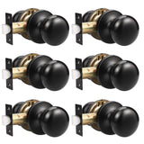 GOBEKOR 6 Pack Keyless Passage Door Knobs Interior With Lock - Matte Black Round Knobs for Hall and Closet