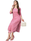 Anni Designer Women'S Cotton Blend Straight Printed Kurta With Pant (Jeet Pink_S_Pink_Small),Pink,S