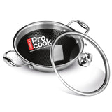 MILTON Pro cook Induction Cookware & Gas Stove Friendly Triply Hexa Tech Stainless Steel Kadai with Glass Lid 26 cm | 3 Layer He