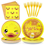 96Pcs Duck Birthday Party Decorations Cartoon Cute Yellow Duck Paper Plate and Napkins 350GSM Duck Themed Tableware Set Duck Par
