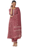 Libas Womens Printed Cotton Straight Kurta With Trousers And Dupatta