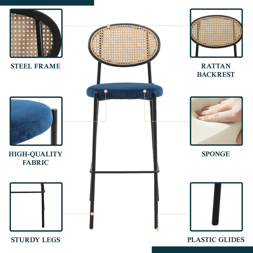 Leisuremod Euston Modern Wicker Bar Stool With Black Steel Frame