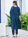 Sanisa Women'S Art Silk Sequence Embroidery Work Alia Cut Kurta With Pant And Dupatta Set| Ethnic Set | Suit Set | Kurta Set(163Kbd1757N-Xl_Teal Blue)