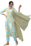 Gosriki Women'S Cotton Blend Straight Printed Kurta With Pant & Dupatta (Sohini Pista-Bfd-Gs_Xl_Pista_X-Large),Pista,,B0CPXT6CB5