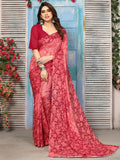 Satrani Womens Pure Georgette Saree (2024S566N_3112S2153N_Mauve Purple | Maroon)