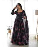 Wedani Women Floral Print Anarkali Kurta With Pant And Duptta (Small Black-2),Black-2,S,Georgette,Anarkali,Pants, Scarf