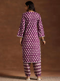 Libas Womens Printed Cotton Straight Kurta With Salwar Purple 2Xl