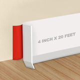 Storystore Wall Baseboard Trim 4 Inch x 20 Feet, Flexible Self-Adhesive Rubber Baseboard for Walls, Peel and Stick Wall Molding