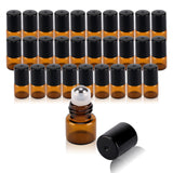 RAMFIYN 30 pack 1ml Amber Glass Roller Bottles for Essential Oils Refillable Roll-on Applicator with Stainless Steel Roller Ball