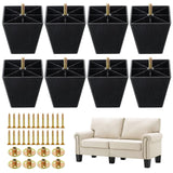 8 Pack 4 Inch Furniture Legs Plastic Sofa Coach Legs Square Tapered Feet Sofa Legs with T-Nuts Screws for Legs Sofas Chairs Cabi