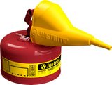 Justrite 1 Gallon Type I Red Safety Gas Can for Gasoline with Flame Arrester, Self-Closing Lid, and Funnel, Made in the USA, Gal