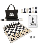 WE Games Best Value Tournament Chess Set - Includes 34 Chessmen, Roll Up Black Vinyl Chess Board, Storage Bag for Pieces, Instru