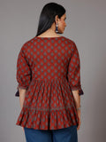 Libas Women'S Cotton Printed Flared Kurti (29068R_Rust Rust S