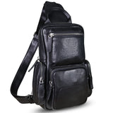 Genuine Leather Sling Bag Crossbody Casual Hiking Daypack Vintage Handmade Chest Bag Shoulder Backpack Motorcycle Pack, Darkgrey