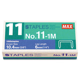 Max NO111M No. 11 Mini Staples for HD11FLK, 1/4Inch Leg, 3/8Inch Crown Flat Clinch, 1,000/Box