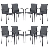 VICLLAX Patio Stackable Dining Chairs Set for 8, Outdoor Metal Frame Dining Chairs for Front Porch Backyard Garden and Deck, Bla