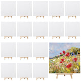 MotiMind 36 Pcs Mini Canvas and Easel Set for Painting, 8 x 8 Inch Canvas Panels with 8 Inch Wooden Easels for Oil Acrylic Paint