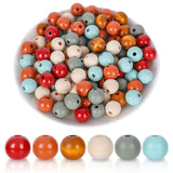 Whaline 16mm 240Pcs Fall Wood Beads Rustic Farmhouse Spacer Bead with Holes Thanksgiving Natural Orange Blue Green Round Beads f