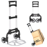 Folding Hand Truck - Aluminum Portable Dolly Cart with Telescopic Handle, Bungee Cord - Compact Lightweight Foldable Luggage Car