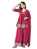 Stylum Women's Ethnic Motif Printed Naira Cut Rayon Kurta Palazzo Dupatta Set (KPDSANJH44_Purple, XXL)