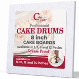 Cakebon Square Cake Boards - Sturdy 1/2 Inch Thick Cake Drums - 8 Inch Professionally Wrapped Edges White 3-Pack