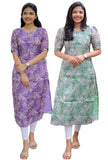 Anni Designer Women'S Viscose Chanderi Floral Regular Kurta Pack Of 3 & Pack Of 2 Combo (Godavari-Kakulam-Clrs_Blue-Green_Xx-Large),Blue-Green,2XL