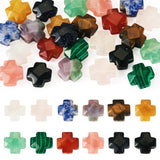 Beadthoven 24pcs Gemstone Cross Beads Small Crucifix Cross Beads Faceted Colorful Faith Crosses Healing Crystals Stone Chunky Sp