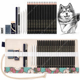 Spindoo 29Pc Professional Sketch & Drawing Tool Kit with Charcoal Pencils, Blending Stumps, Tortillons, Kneaded,Art Eraser, Pens