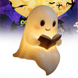 OVYLYA Cute Ghost Reading Book Lamp, 3D Resin Halloween Ghost Night Light - Ghost Warm Lighted Light Up Ghost Statue,for Party B