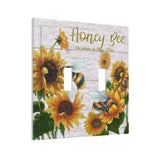 Rustic Wooden Sunflower Bee Oil Painting Double Toggle Wall Plate 2 Gang Light Switch Cover Decorative Electrical Switchplate Fa