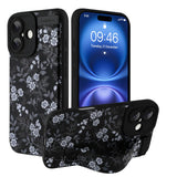 Ufbara Compatible with iPhone 16 Case for Women Men, Cute White Flower Floral Pattern, Built in Adjustable Metal Wrist Strap Gri