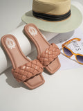 Shoetopia Women'S Peach Braided Flat Slip-On Sandals Comfortable Open-Toe Casual Slides For Summer Beach Eu37,Peach,4,B0BSC9T5P5