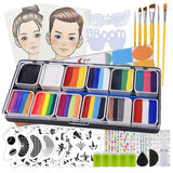 OPHIR Rainbow Face Painting Kit for Kids Party, 5.14 OZ Water Activated Split Cake Face Paint, Facepaint Makeup Kit with Face Pa