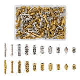 Craftdady 200pcs Tibetan Antique Tube Beads Column Cuboid Vintage Alloy Long Curved Noodle Spacer Beads for Multi-Strand Bracele