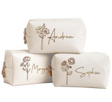 DayOfShe Personalized Bridesmaid Gifts Makeup Bag with Name and Birth Flower, Custom Travel Makeup bag for Toiletries Bridal Sho