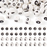 Boutigem 40Pcs 12mm White Number 0-9 Cube Silicone Beads 15mm Number 0 to 9 Round Silicone Beads Loose Spacer Square Round Ball