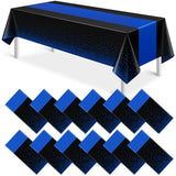 MASHAN 12Pcs Black and Blue Tablecloth Party Decorations,Plastic Black Table Cloth Printed Blue Runner Disposable Rectangle Tabl