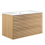 Modway Render 36 WallMount Bathroom Vanity in Oak White