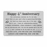 TGCNQ Metal Engraved 4 Year Anniversary Card, 4th Anniversary Card Gifts for Husband Wife Him Her, 4 Year Wedding Anniversary De