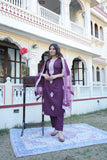 Anni Designer Women'S Cotton Blend Floral Regular Kurta With Pant & Dupatta (Tistha Jan40_Wine,Wine,2XL,Cotton Blend,Regular,Dupatta