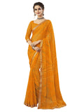 Satrani Womens Bandhani Printed & Lace Chiffon Saree with Blouse(2202SR868_Turmeric Yellow)