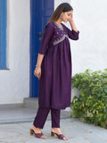 Sanisa Women'S Art Silk Sequence Embroidery Work Alia Cut Kurta With Pant And Dupatta Set| Ethnic Set | Suit Set | Kurta Set(163Kbd1758N-S_Dark Purple)