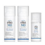 EltaMD Morning and Night Skin Care Kit, AM Restore and PM Restore Facial Moisturizers, Anti-Aging Renew Eye Gel
