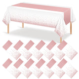 12Pcs White Rose Gold Tablecloth Party Decorations,Plastic White Table Cloth Printed Rose Gold Table Runner Disposable Rectangle