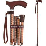 Switch Sticks Walking Cane for Men or Women, Foldable and Adjustable from 3237 Inches, FSA and HSA Eligible, Engraved Cognac