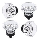 HIEMEY Black Glass Cabinet Knobs 4PCS, Octagon Crystal knobs for Dresser Drawer,Bathroom Kitchen Cabinet knobs,34mm